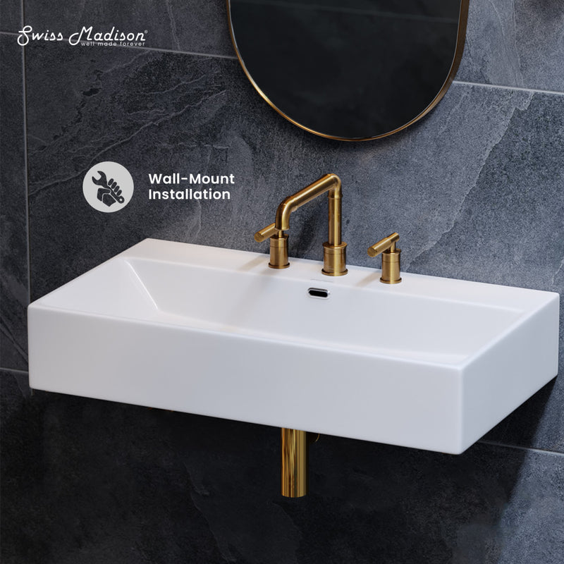 Claire 30" Rectangle Wall-Mount Bathroom Sink with 8" Widespread Holes