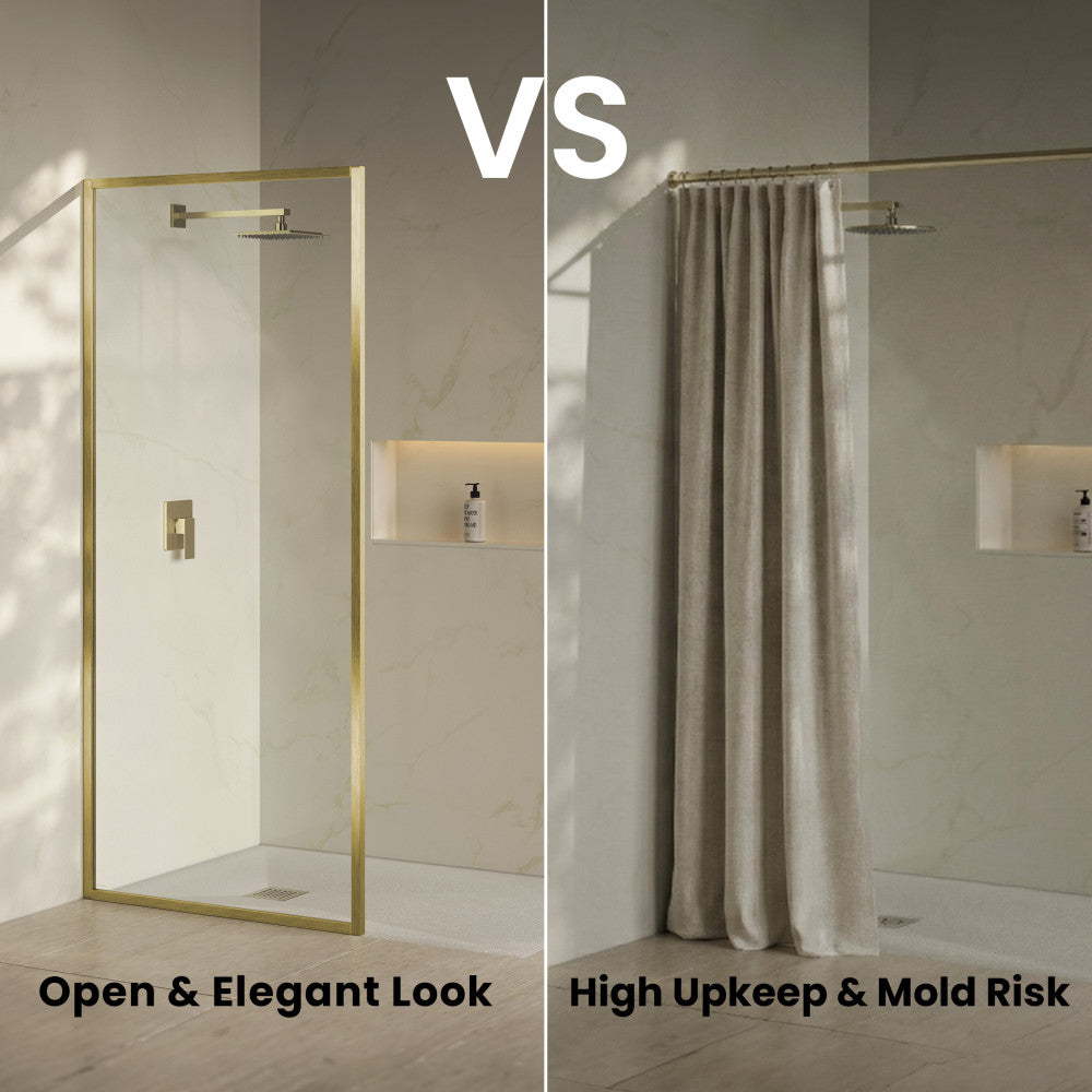Pierre 34 x 76 Framed Fixed 3/8 in. (10mm) Clear Tempered Glass Shower Door with Brushed Gold Frame