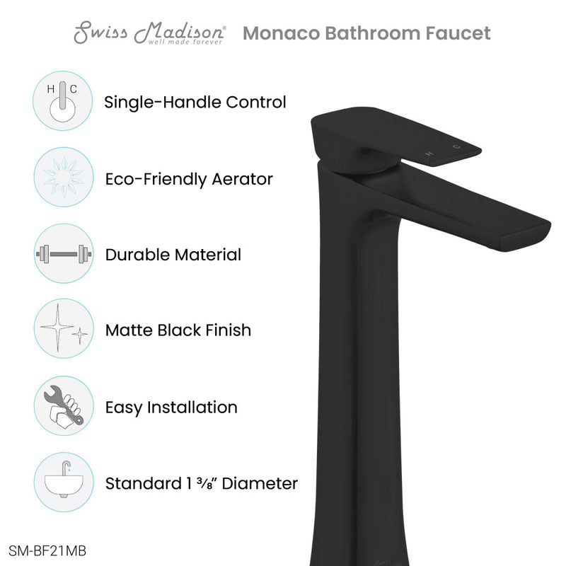 Monaco Single Hole, Single-Handle, High Arc Bathroom Faucet in Matte Black