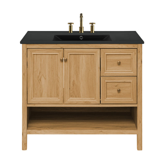 Chateau 36" Freestanding Bathroom Vanity in Golden Oak with Black 3-Hole Widespread Sink Top