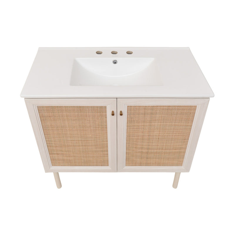 Classe 36 in. White Oak Bathroom Vanity With White, 3-Hole Ceramic Sink Top