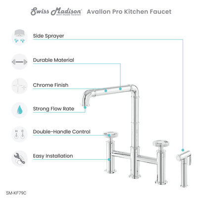 Avallon Pro Widespread Kitchen Faucet with Side Sprayer in Chrome