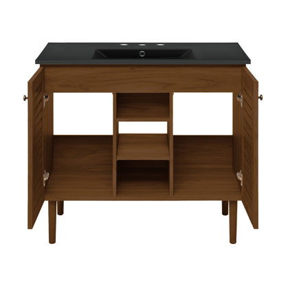 Bron 36" Freestanding Bathroom Vanity in Brown Oak with Black 3-Hole Widespread Sink Top