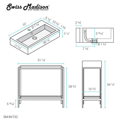 Pierre 32 Single, Freestanding, Open Shelf, Chrome Metal Frame Bathroom Vanity