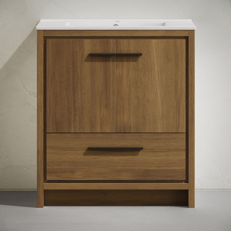 Virage 30" Freestanding Bathroom Vanity in Brown Oak with Sink Top