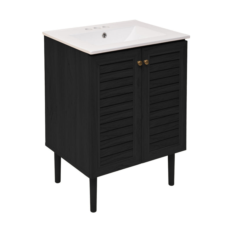 Bron 24" Freestanding Bathroom Vanity in Black Oak with 3-Hole Centerset Sink Top