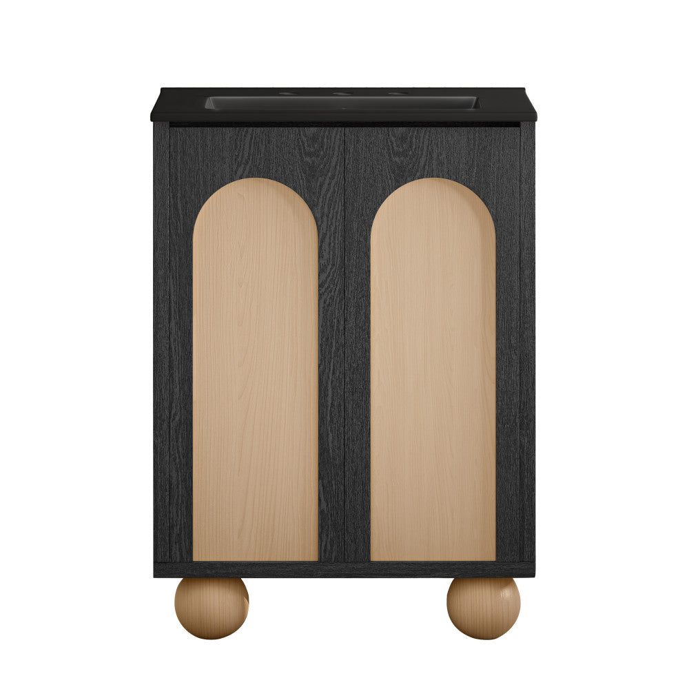 Plaisir II 24" Freestanding Bathroom Vanity in Black Oak with Black 3-Hole Widespread Sink Top