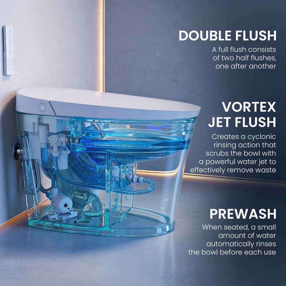 Viro V20 Smart Toilet 12” Rough-in ADA Height in Glossy White with Foam Shield, Integrated Tank, Auto Open/Close, Foot Sensor