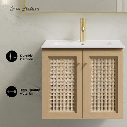 Classe 24" Wall-Mounted Bathroom Vanity in Natural Oak with Single Faucet Hole Vanity Top