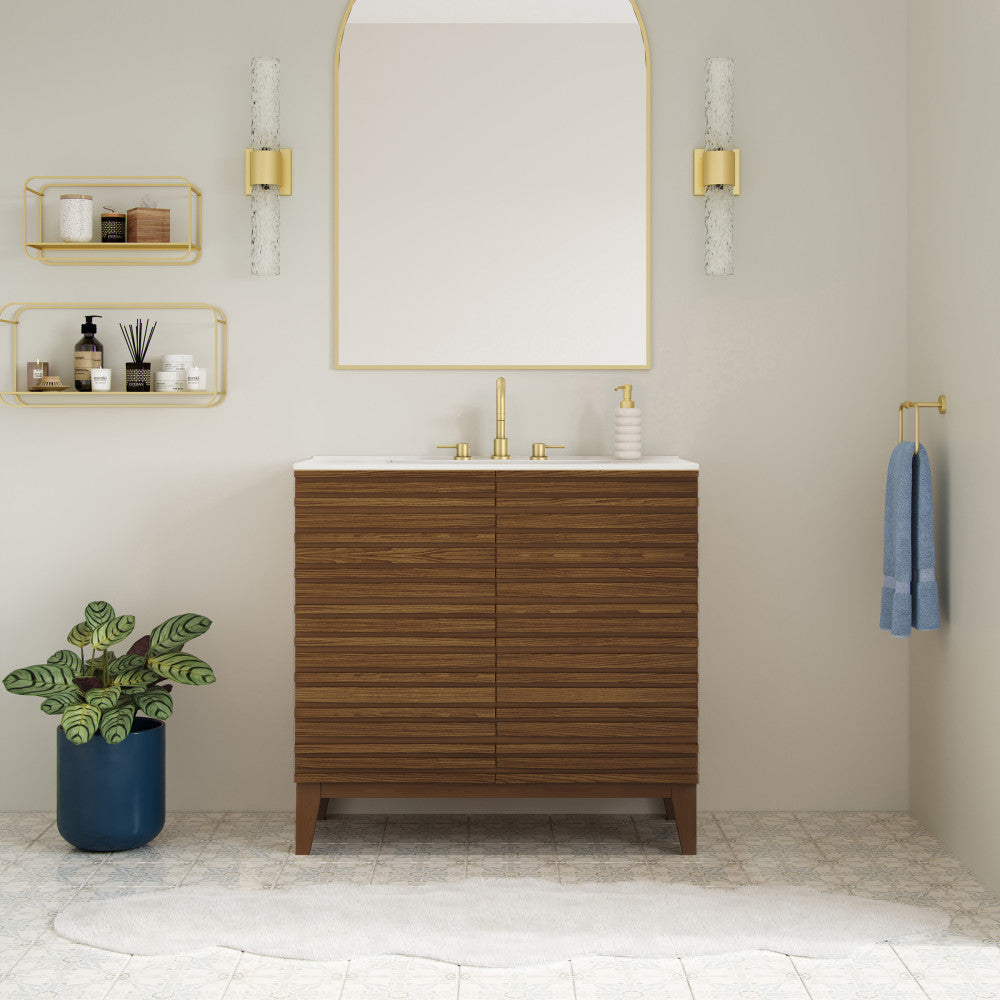 Cascade 30" Freestanding Bathroom Vanity in Brown Oak with 3-Hole Widespread Sink Top