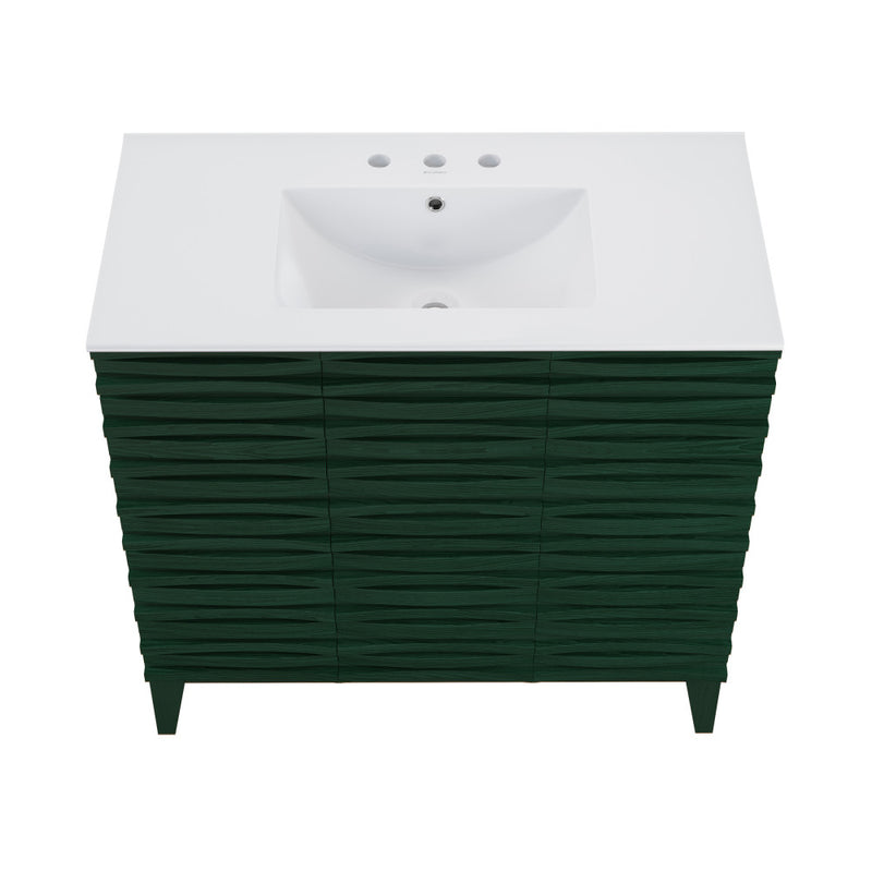Cascade 36" Freestanding Bathroom Vanity in Green Oak with 3-Hole Widespread Sink Top