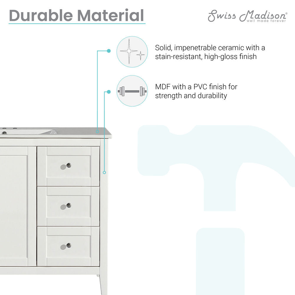 Cannes 48 in. White Bathroom Vanity With White, 3-Hole Ceramic Sink Top