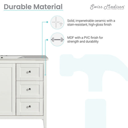 Cannes 48 in. White Bathroom Vanity With White, 3-Hole Ceramic Sink Top
