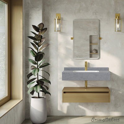 Avancer 36" Wall-Mounted Bathroom Vanity in Natural Oak with Charcoal Grey Sink Top