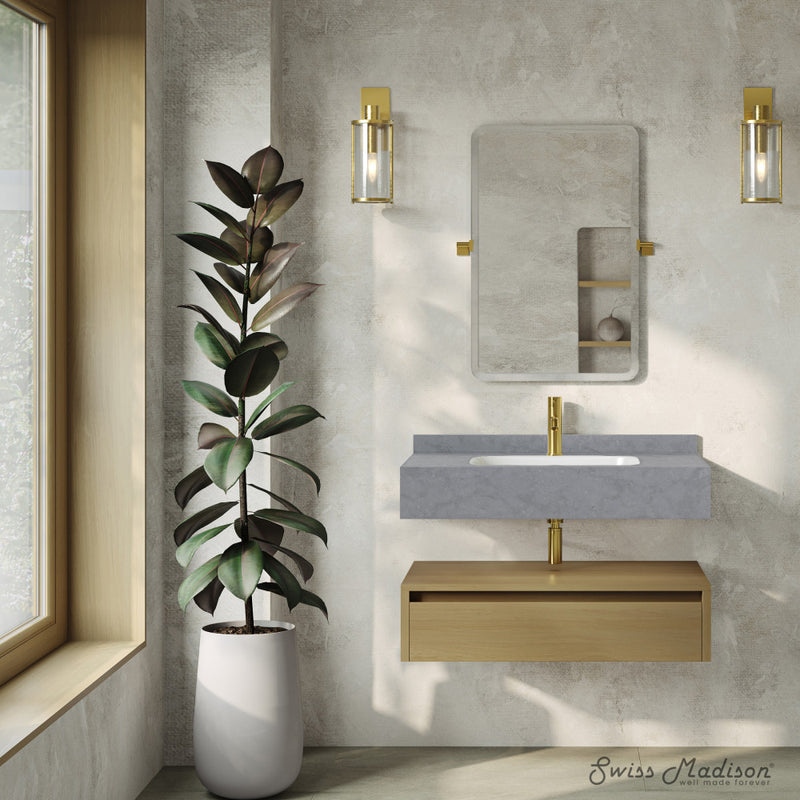Avancer 36" Wall-Mounted Bathroom Vanity in Natural Oak with Charcoal Grey Sink Top