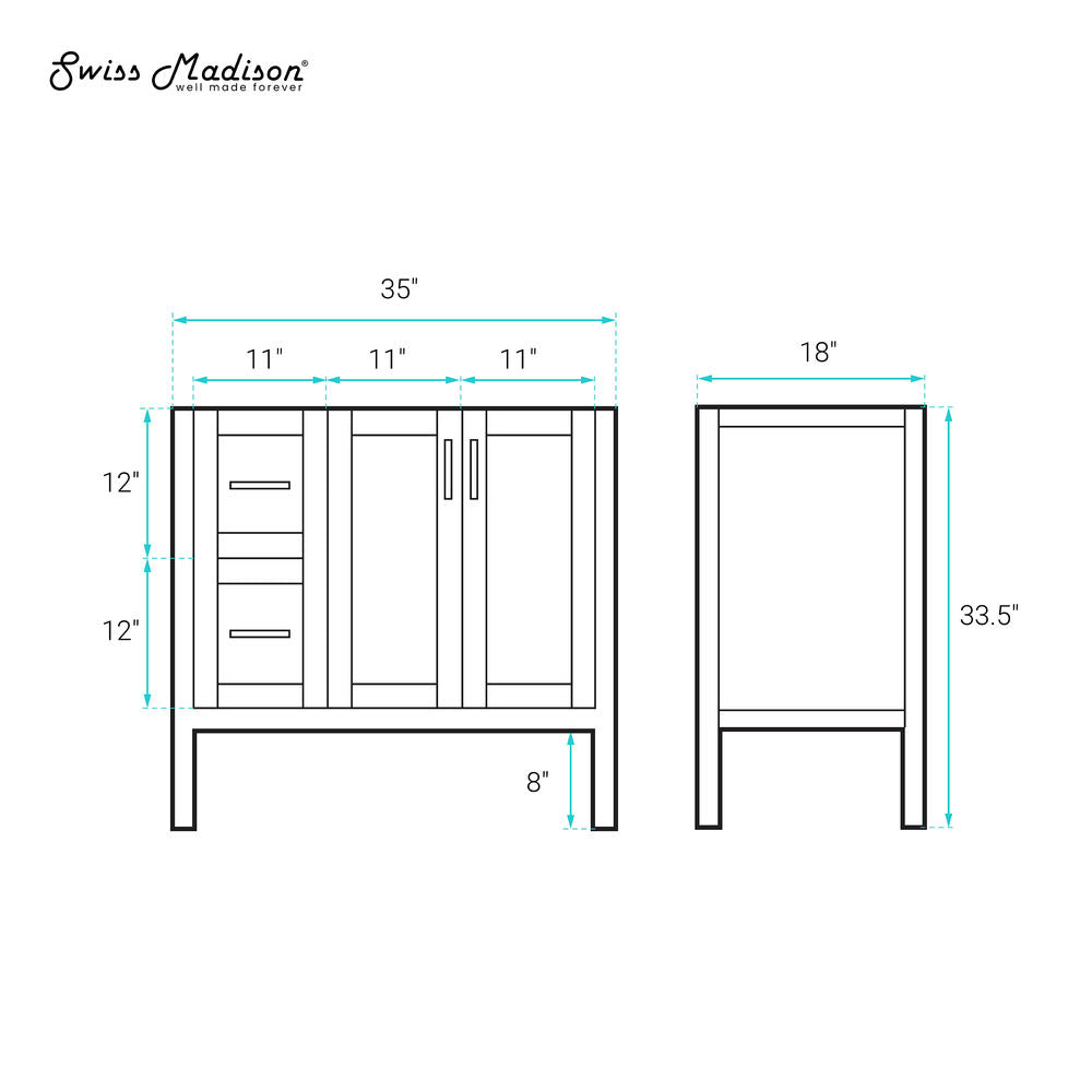Forme 36" Modular Freestanding Bathroom Vanity Cabinet without Top in Brown Oak