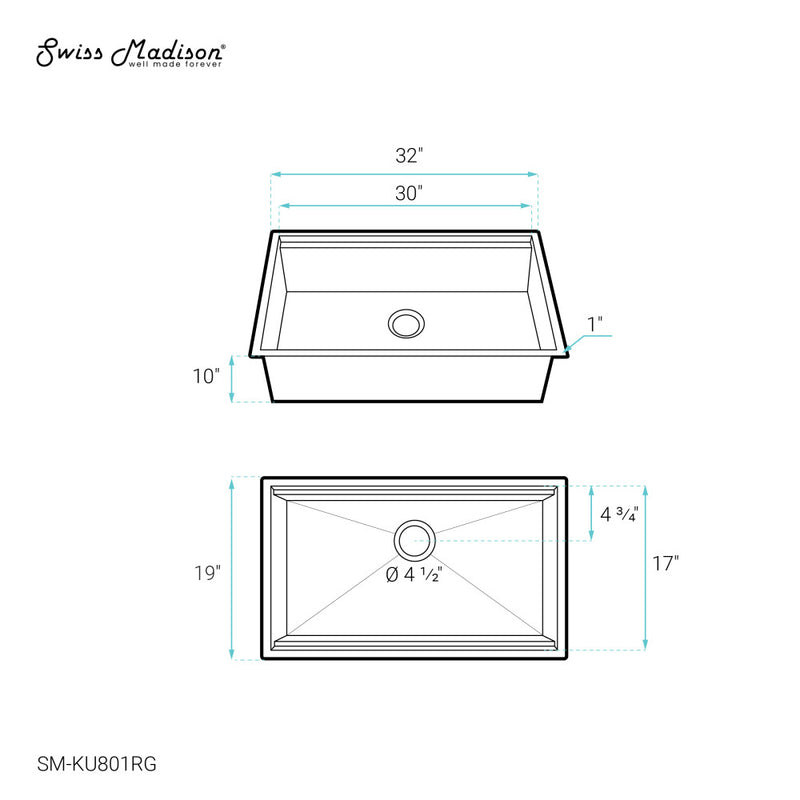 Tourner 32" 18 Gauge Stainless Steel Undermount Kitchen Sink in Polished Rose Gold