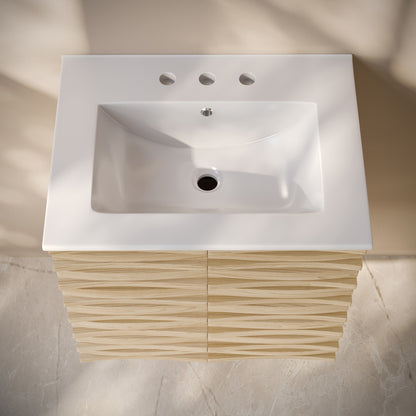 Cascade 24" Wall-Mounted Bathroom Vanity in Natural Oak with 3-Hole Widespread Sink Top