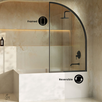 Demi 34 x 58 Framed Fixed 3/8 in. (10mm) Clear Tempered Glass Tub Door with Black Matte Frame