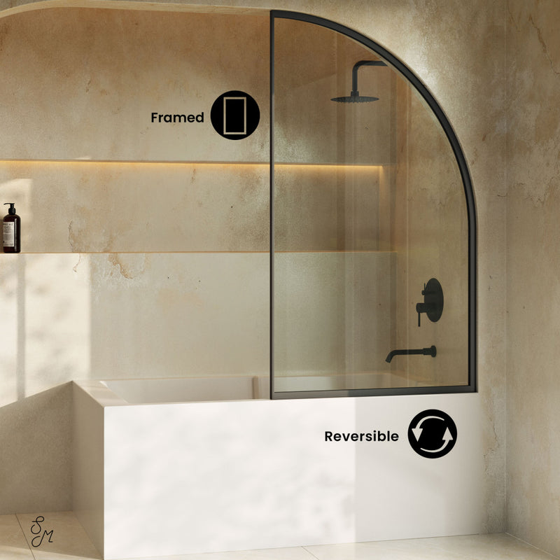 Demi 34 x 58 Framed Fixed 3/8 in. (10mm) Clear Tempered Glass Tub Door with Black Matte Frame