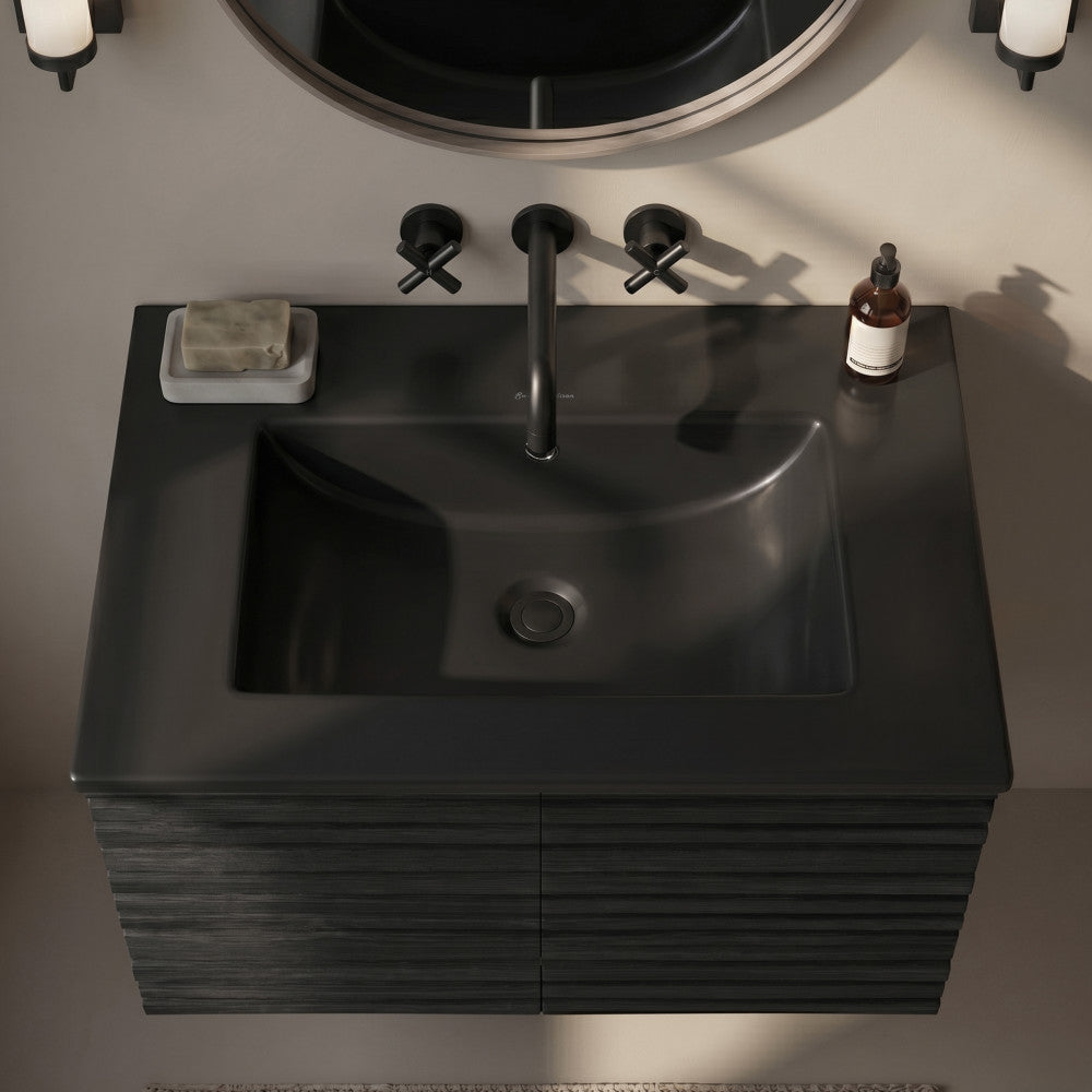 24" Zero Hole Vanity Sink Top in Matte Black