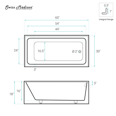 Voltaire 60 x 30 Skirted Right Drain Soaking Apron Bathtub in Glossy White