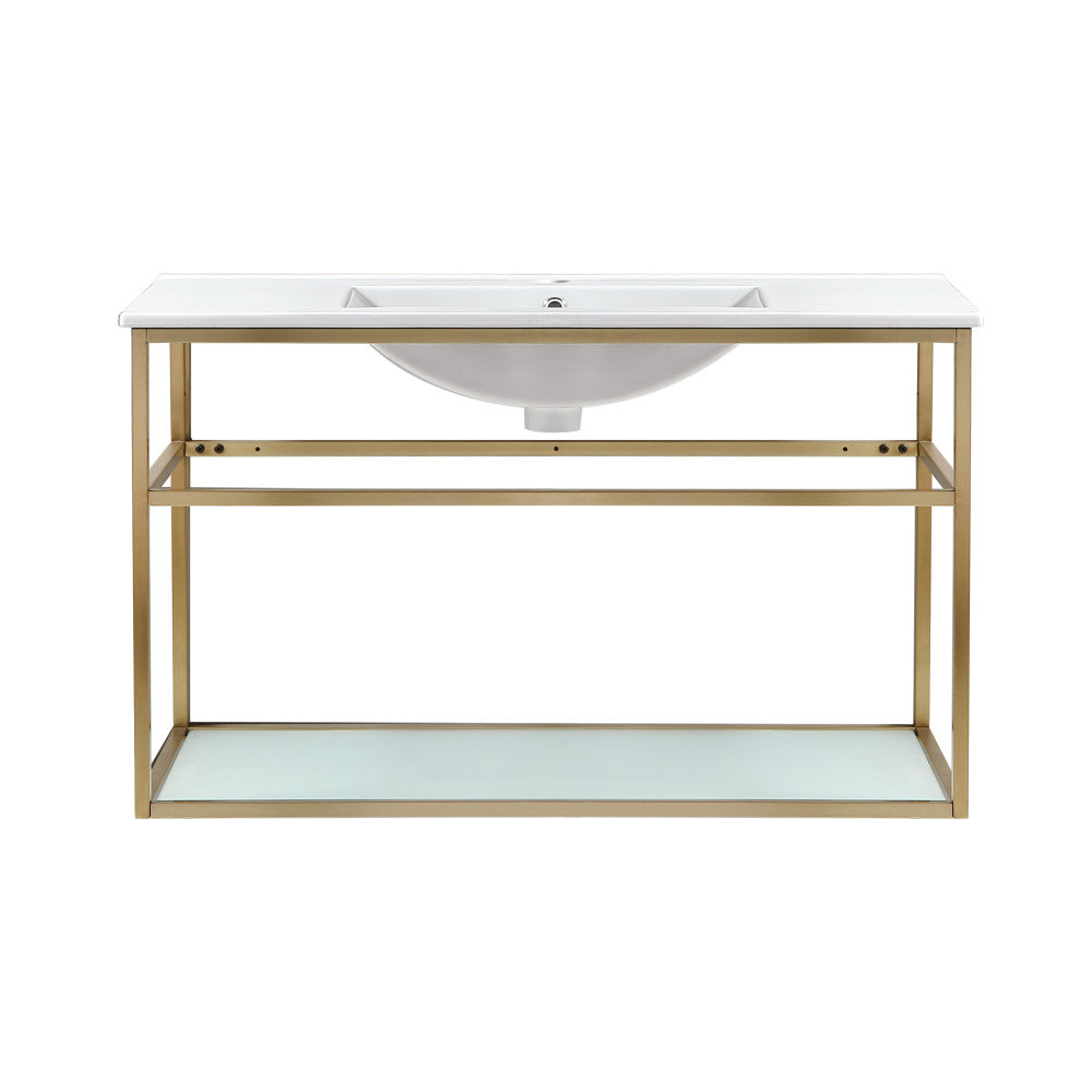 Pierre 36" Open Shelf Gold Frame Wall-Mounted Bathroom Vanity with Sink Top