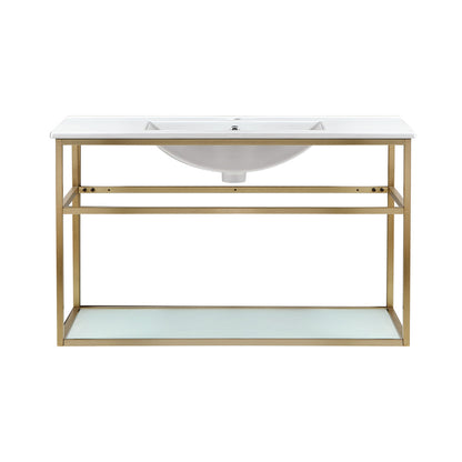 Pierre 36" Open Shelf Gold Frame Wall-Mounted Bathroom Vanity with Sink Top