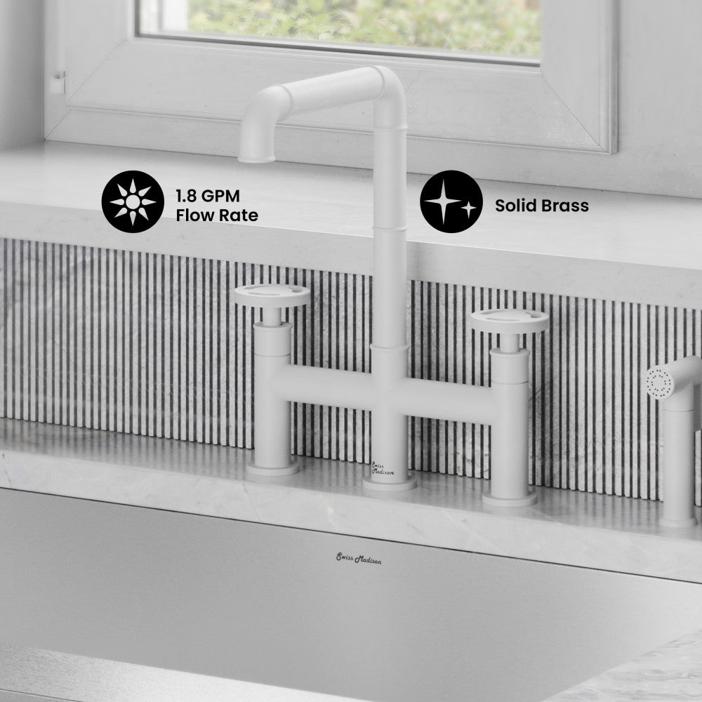 Avallon Pro Widespread Kitchen Faucet with Side Sprayer in Matte White