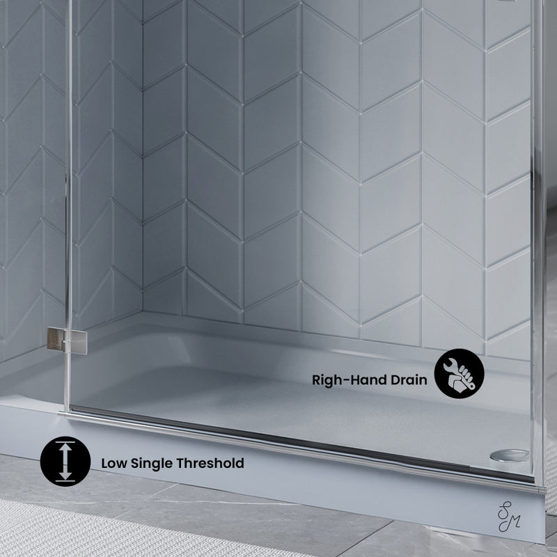 Voltaire 60" x 36" Single-Threshold, Right-Hand Drain, Shower Base in Grey