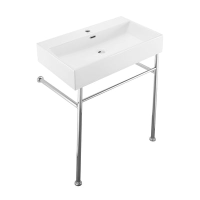 Claire 30 Ceramic Console Sink White Basin Chrome Legs