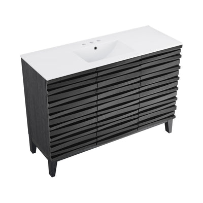 Cascade 48 in. Black Oak Bathroom Vanity With White, 3-Hole Ceramic Sink Top