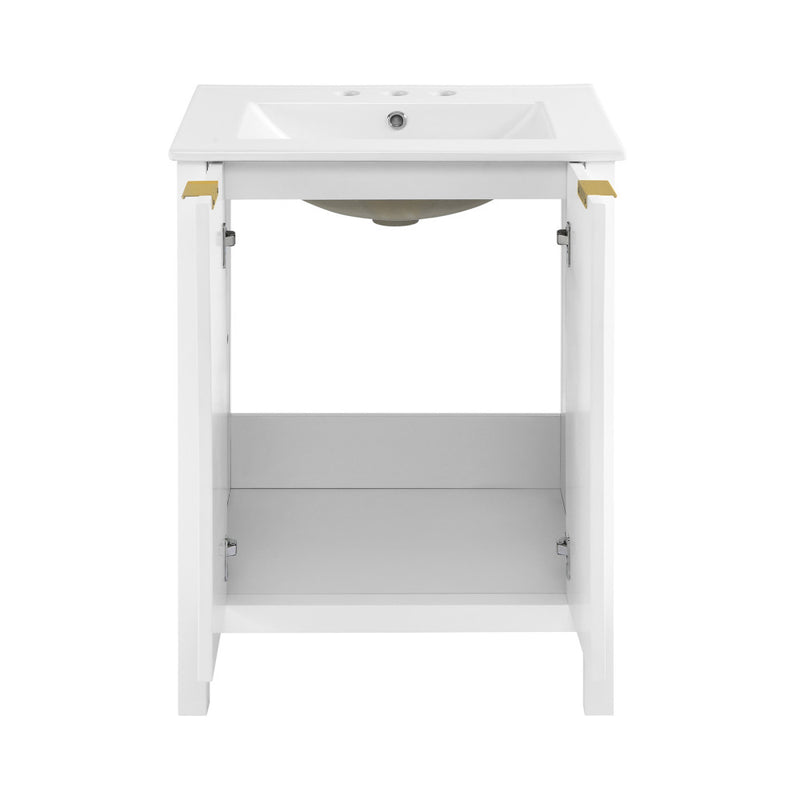 Bastille 24 in. White Bathroom Vanity With White, 3-Hole Ceramic Sink Top