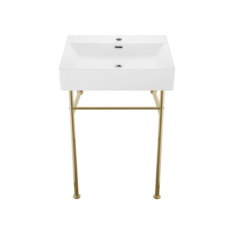 Claire 24 Ceramic Console Sink White Basin Gold Legs