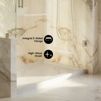 Marquette 60 x 32 Shower Pan Base with Reversible Drain in Glossy White