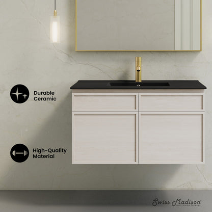 St. Tropez 36" Wall-Mounted Bathroom Vanity in White Oak with Black Sink Top