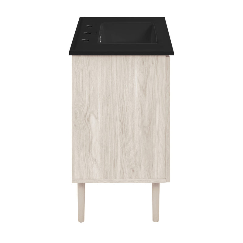 Bron 36" Freestanding Bathroom Vanity in White Oak with Black 3-Hole Widespread Sink Top