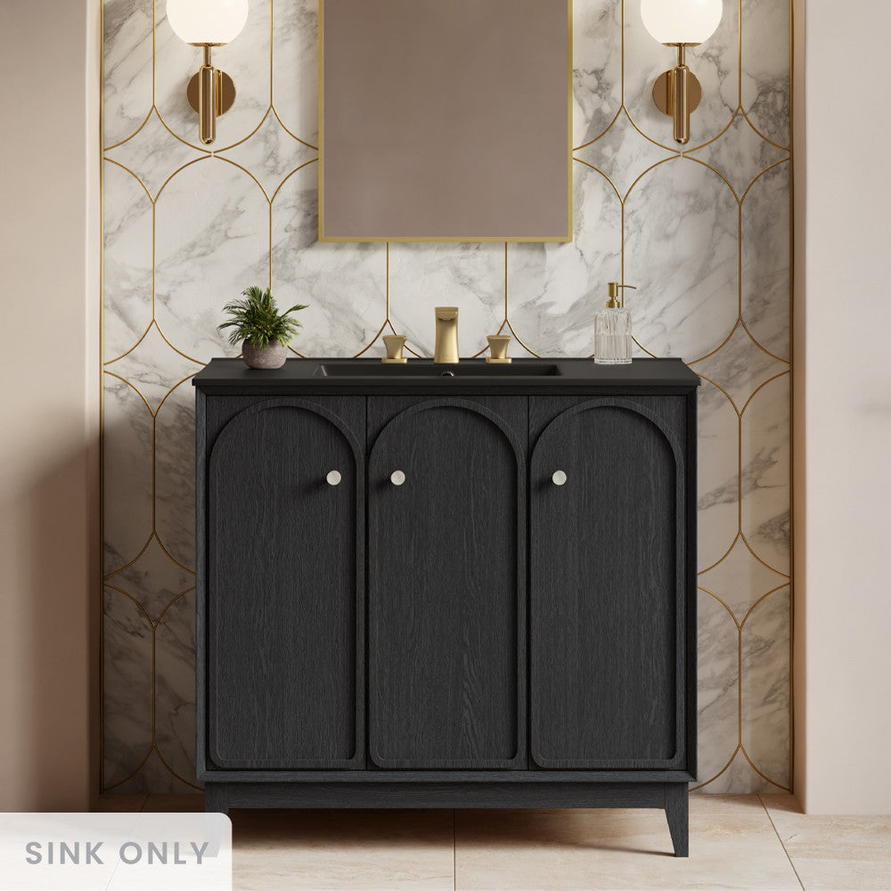 36" Ceramic Vanity Top with Three Faucet Holes in Matte Black