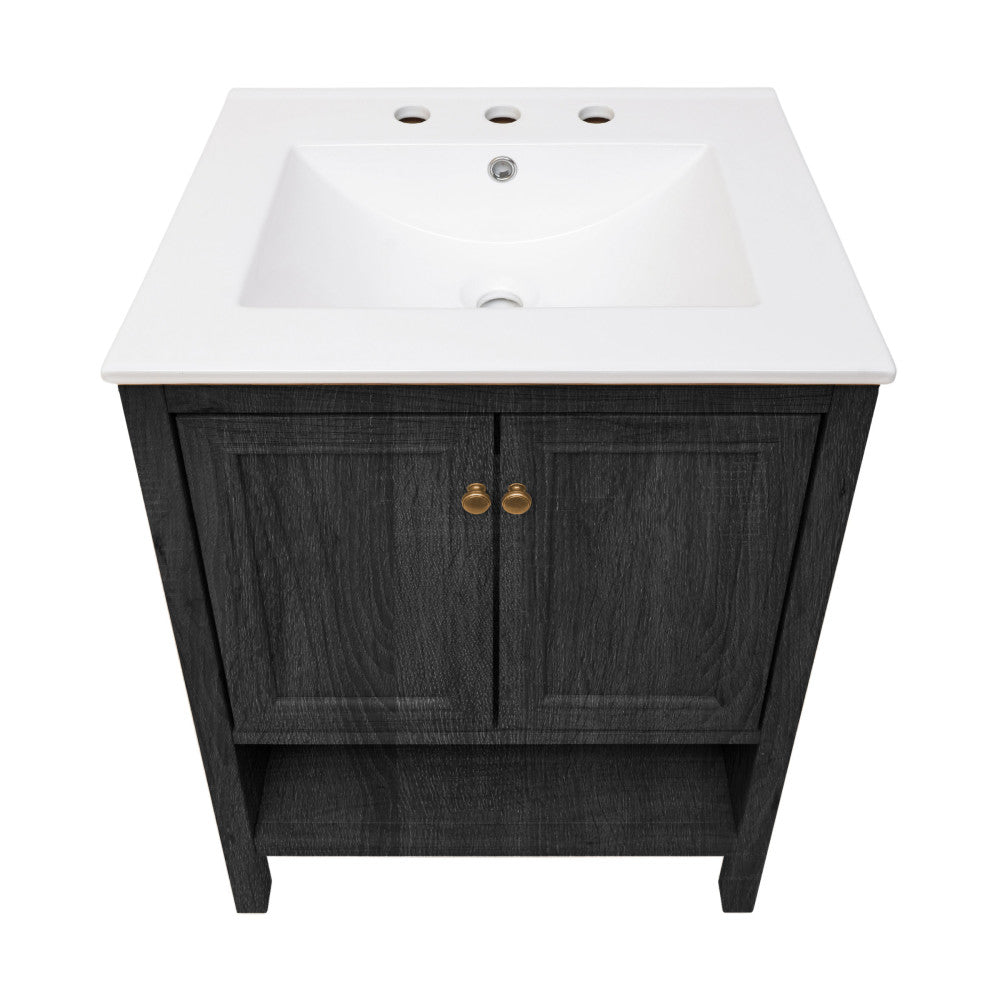 Chateau 24" Freestanding Bathroom Vanity in Black Oak with 3-Hole Widespread Sink Top