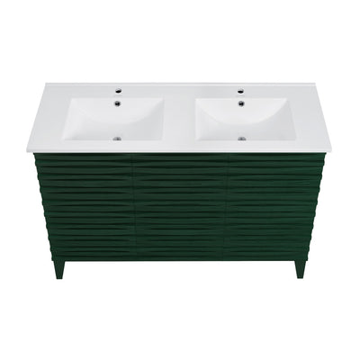 Cascade 48" Freestanding Bathroom Vanity in Green Oak with Double Basin Sink Top