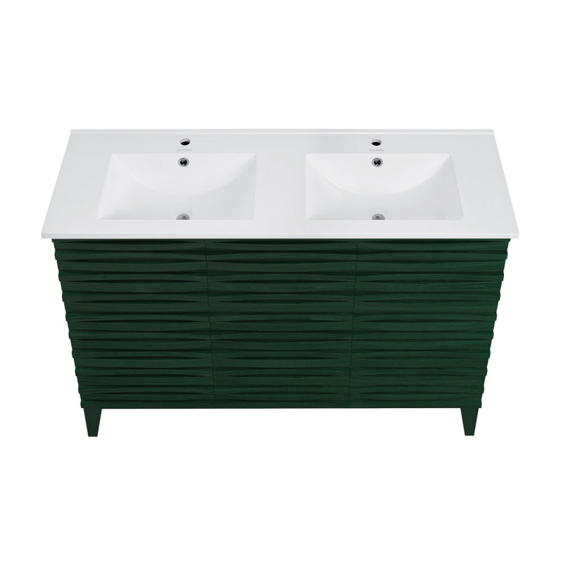 Cascade 48" Freestanding Bathroom Vanity in Green Oak with Double Basin Sink Top