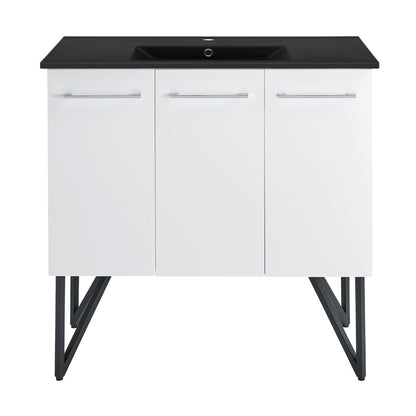 Annecy 36 in. White Bathroom Vanity With Black Ceramic Sink Top