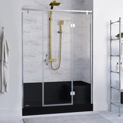 Aquatique 60" x 32" Left Drain, Shower Base in Matte Black