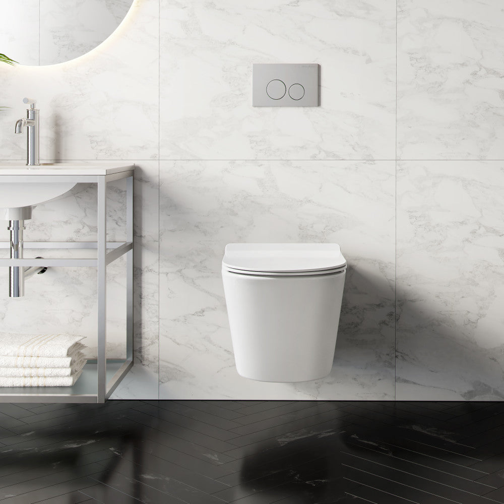 Calice Wall-Hung Toilet Bundle 0.8/1.6 GPF Dual Flush in Glossy White with Flush Plate