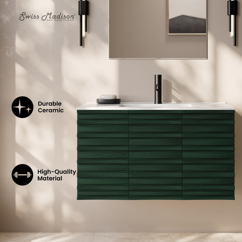 Cascade 36" Wall-Mounted Bathroom Vanity in Green Oak with Sink Top