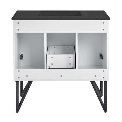 Annecy 36 in. White Bathroom Vanity With Black Ceramic Sink Top