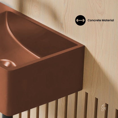 Lisse 16" Concrete Rectangle Wall-Mounted Sink with Left Side Faucet Mount in Matte Terracotta