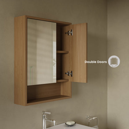 Delice 24 x 30 Rectangular Wall Mount Medicine Cabinet in Oak with Open Shelf