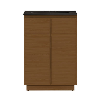 St. Tropez 24" Freestanding Bathroom Vanity in Brown Oak with Black 3-Hole Widespread Sink Top