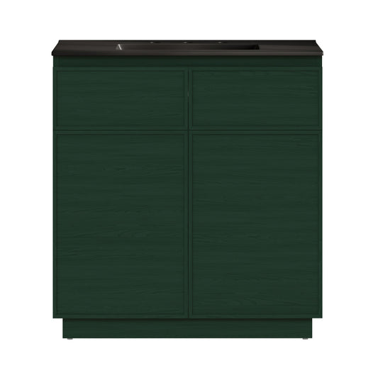 St. Tropez 36" Freestanding Bathroom Vanity in Green Oak with Black 3-Hole Widespread Sink Top